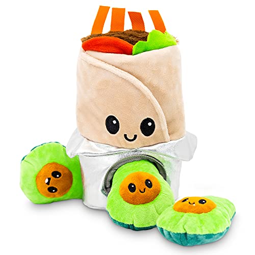 Pet Craft Supply Hide and Seek Plush Dog Toys Crinkle Squeaky Interactive Burrow Activity Puzzle Chew Fetch Treat Hiding Brain Stimulating Cute Funny Toy Bundle Pack - Burrito, for Medium Breeds
